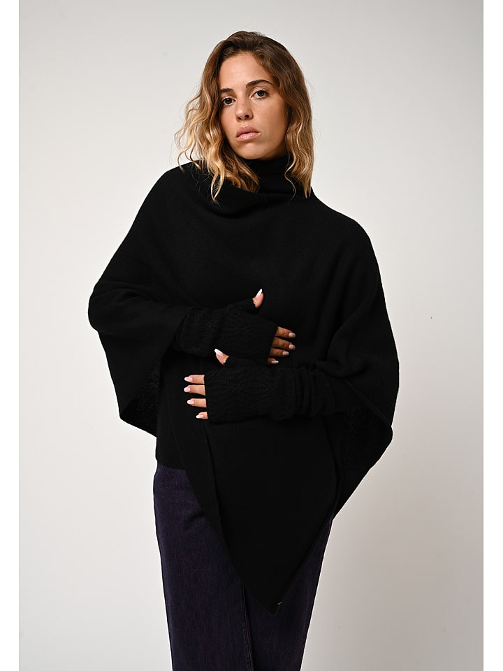 AUTHENTIC CASHMERE Kaszmirowe ponczo "Meryl" w kolorze czarnym rozmiar: XL