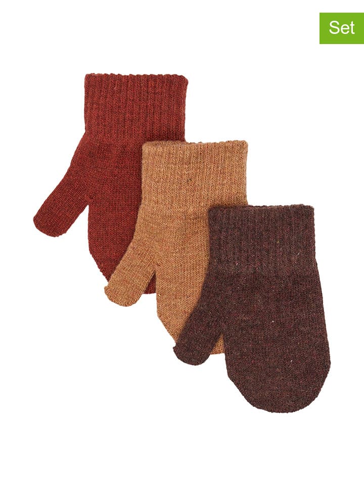 mikk-line Rękawiczki (3 pary) w kolorze ciemnobrązowym, karmelowym i bordowym rozmiar: 98/104