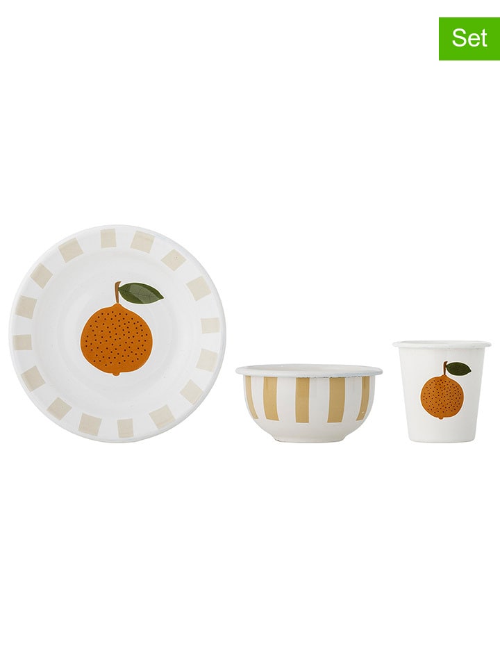 Bloomingville 3-częściowy zestaw naczyń w kolorze pomarańczowo-beżowo-białym dla dzieci rozmiar: onesize