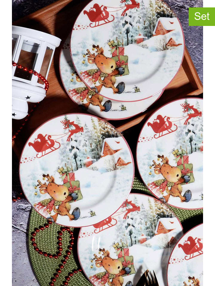 Hermia Talerzyki deserowe (6 szt.) w kolorze białym ze wzorem - Ø 20 cm rozmiar: onesize