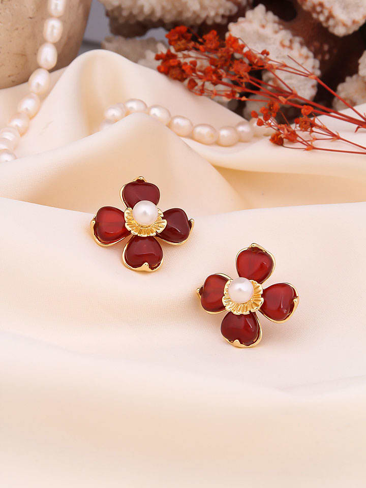 Pierres de Jade Pozłacane kolczyki-wkrętki z perłami i koralami rozmiar: onesize