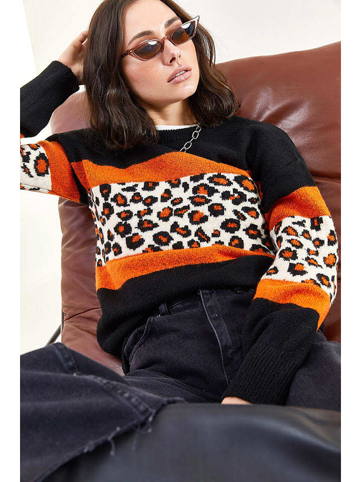 Bianco Lucci Sweter w kolorze czarno-pomarańczowym rozmiar: onesize