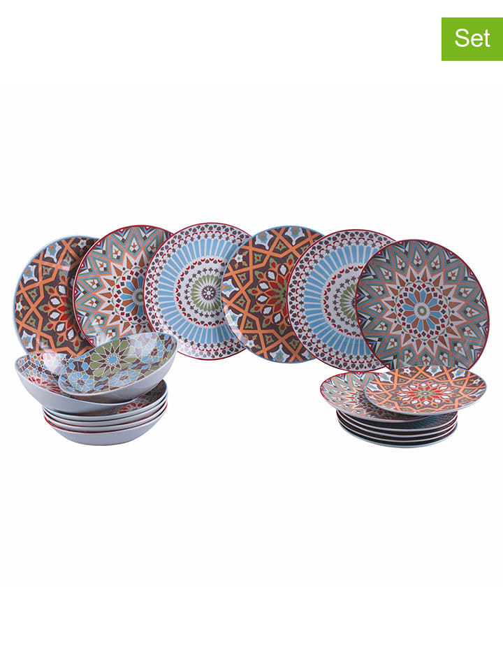 Villa d´Este 18-częściowy zestaw talerzy "Casablanca" w kolorze pomarańczowo-błękitnym rozmiar: onesize