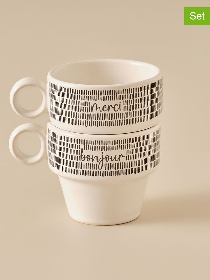 BELLA MAISON Filiżanki (2 szt.) "Merci" w kolorze biało-czarnym do kawy - 105 ml rozmiar: onesize