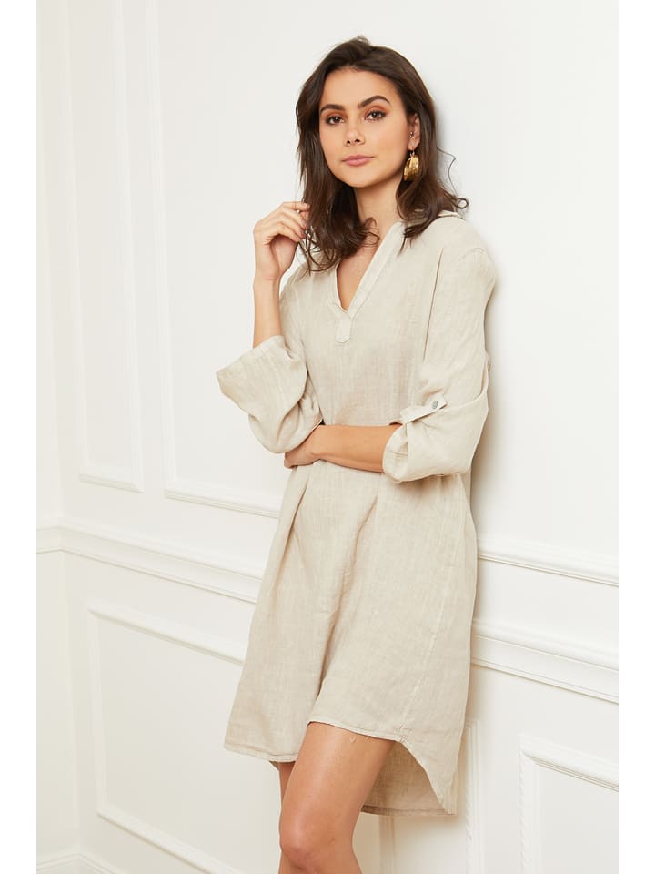 Fleur de Lin Lniana sukienka "Basta" w kolorze beżowym rozmiar: XXL