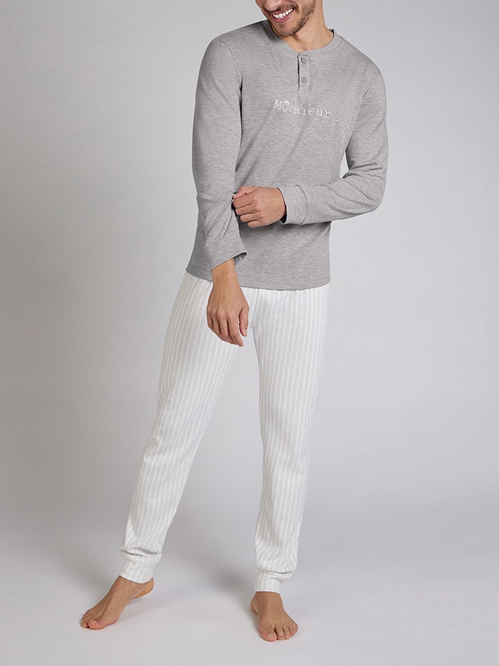 COTONELLA Piżama w kolorze szaro-białym rozmiar: L