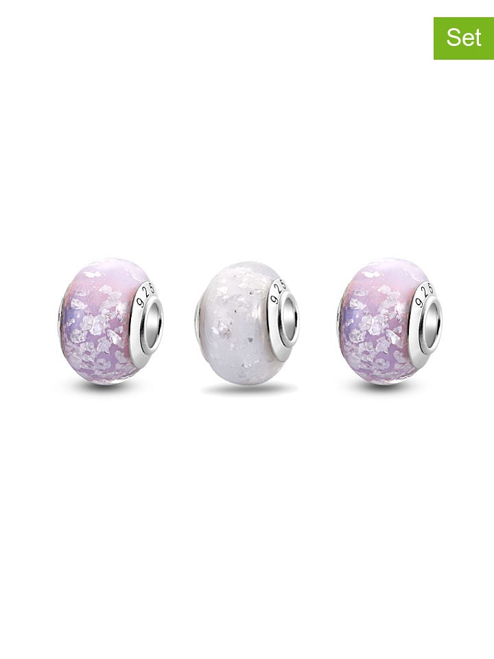 CHARM'S Srebrne charmsy (3 szt.) ze szkłem Murano rozmiar: onesize