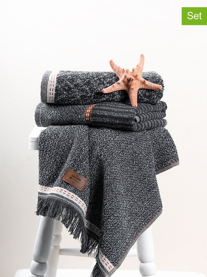 Colourful Cotton Ręczniki (3 szt.) w kolorze antracytowym do rąk rozmiar: 50x90 cm