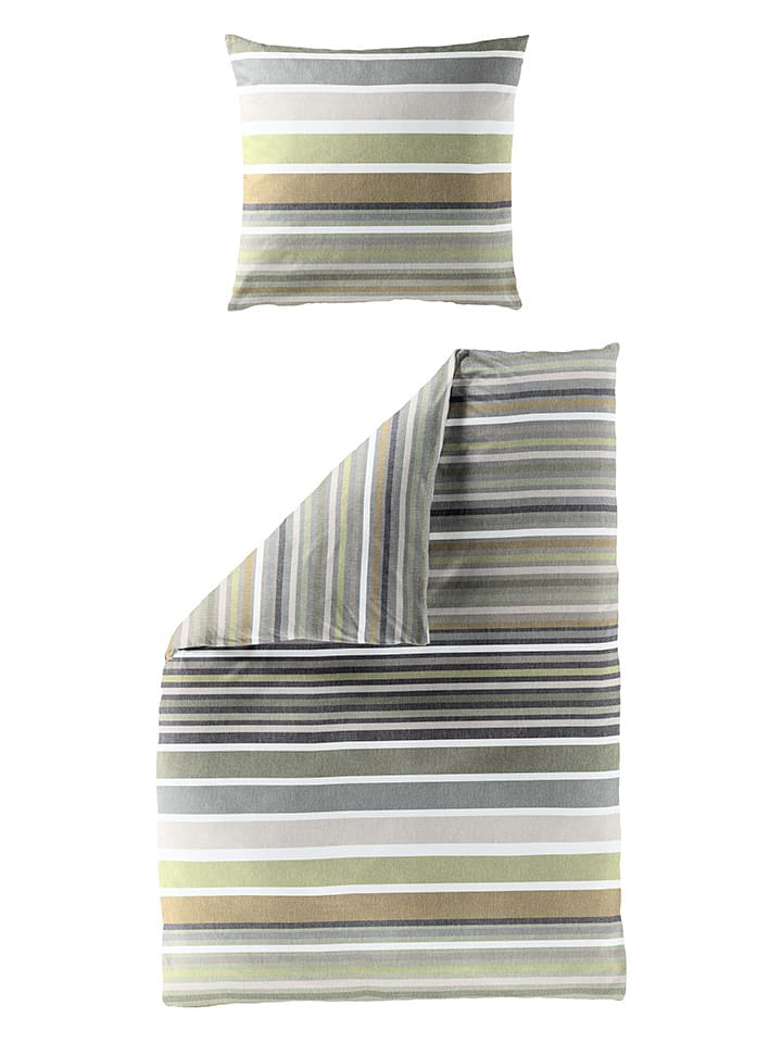 Bierbaum Komplet pościeli flanelowej w kolorze szaro-zielonym rozmiar: 135x200 cm