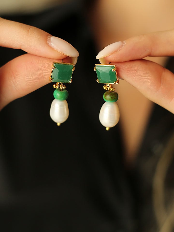 Pierres de Jade Pozłacane kolczyki-wkrętki z perłami i agatami rozmiar: onesize