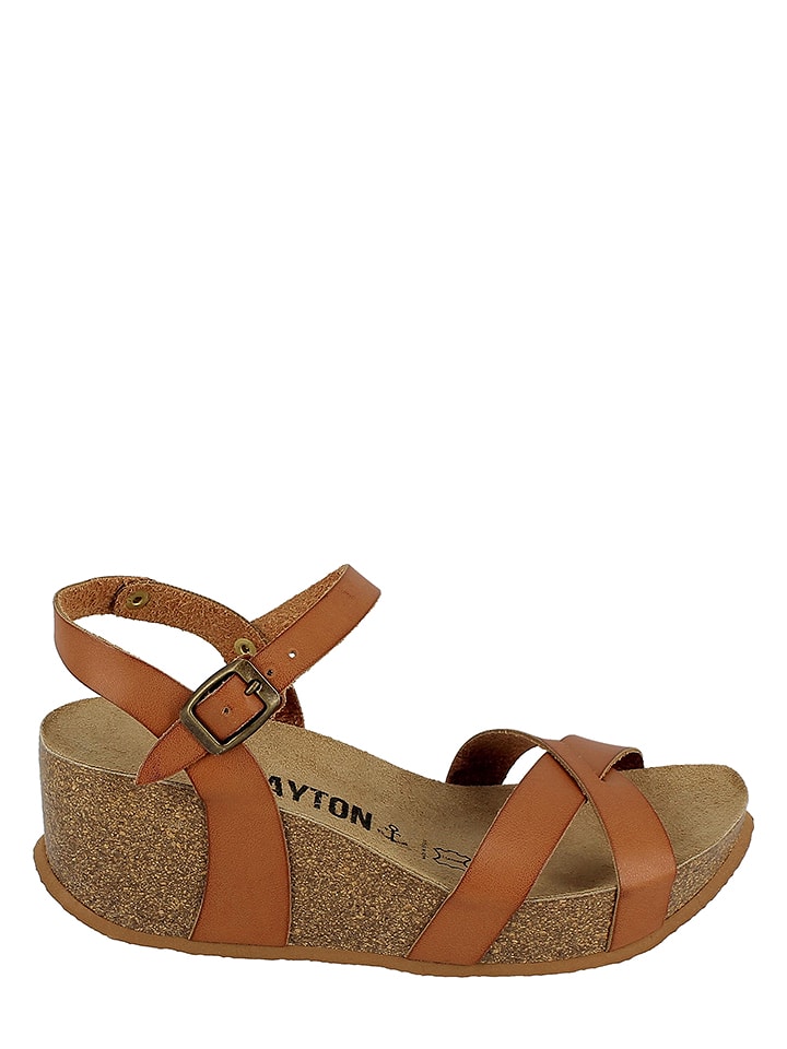 BAYTON Skórzane sandały "Venus" w kolorze brązowym na koturnie rozmiar: 40