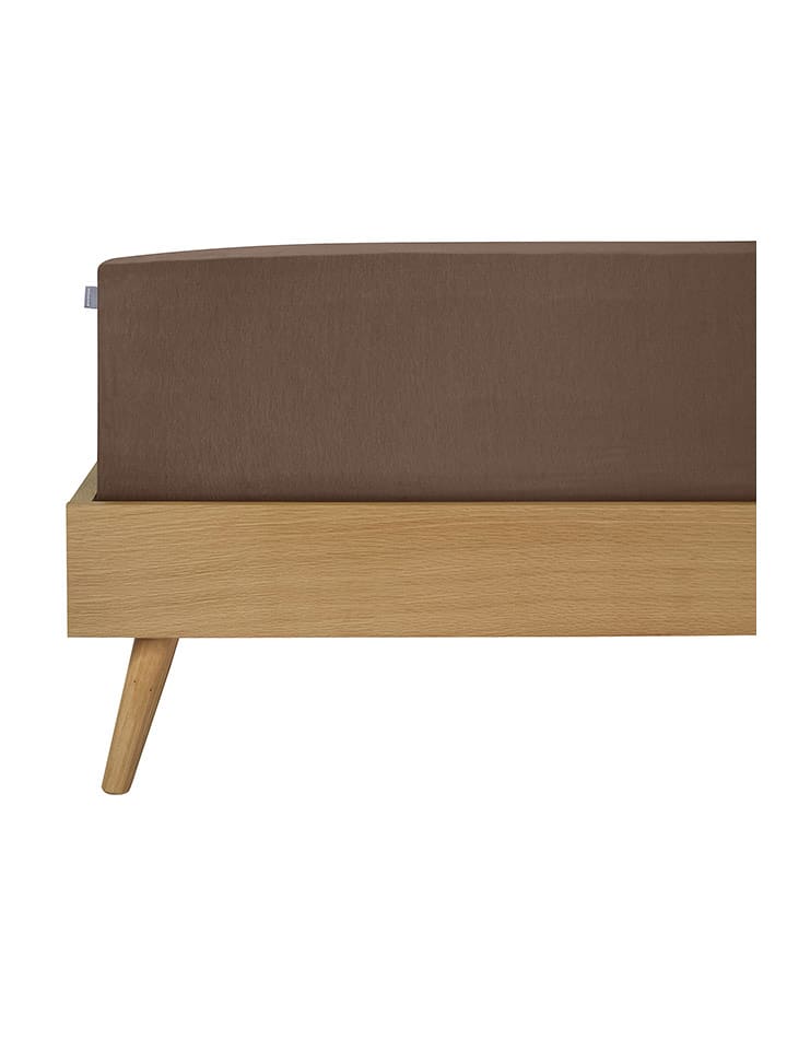 Schiesser Flanelowe prześcieradło "Finni" w kolorze brązowym na gumce rozmiar: 90x200 cm