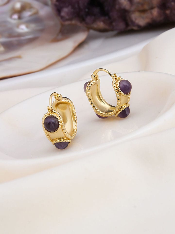 Pierres de Jade Pozłacane kolczyki-kreole z ametystami rozmiar: onesize