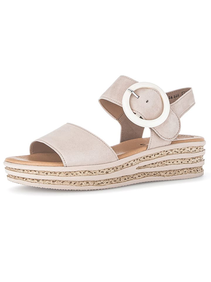 Gabor Skórzane sandały w kolorze beżowym na koturnie rozmiar: 37