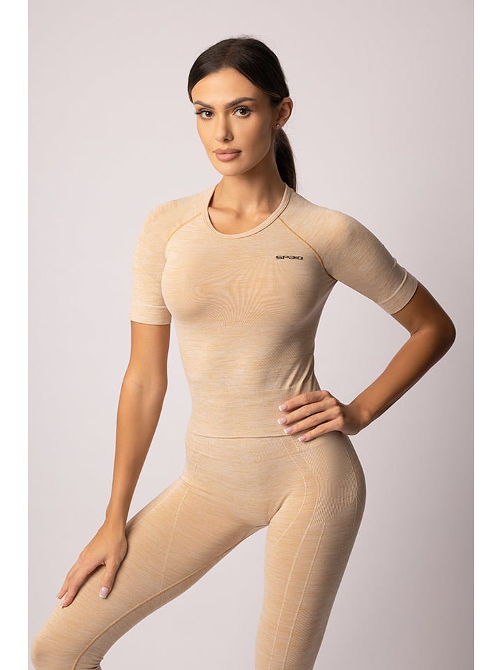 Spaio Koszulka sportowa "Melange" w kolorze beżowym rozmiar: M