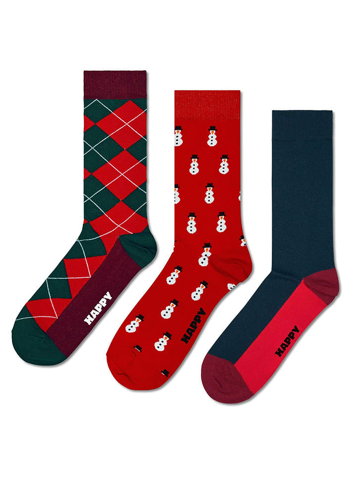Happy Socks Skarpety (3 pary) "Snowman" w kolorze granatowo-czerwonym rozmiar: 41-46