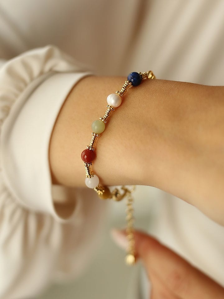 Pierres delicates Pozłacana bransoletka z kamieniami szlachetnymi i perłami rozmiar: onesize