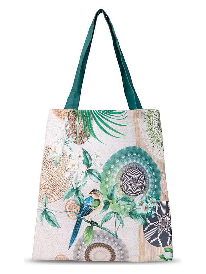Hip Shopper bag "Tonrar" w kolorze kremowo-zielonym - 45 x 40 cm rozmiar: 40x45 cm