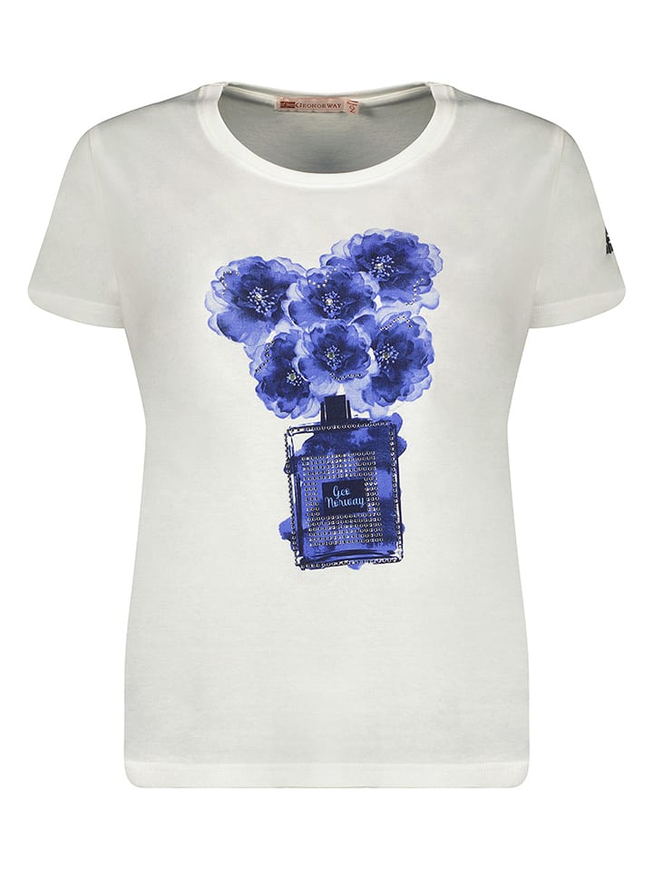 Geographical Norway Koszulka "Jocia" w kolorze biało-niebieskim rozmiar: XXL