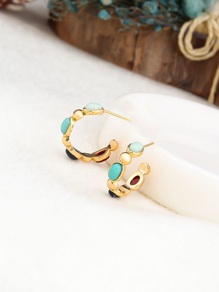 Pierres de Jade Pozłacane kolczyki-półkreole z kamieniami szlachetnymi rozmiar: onesize