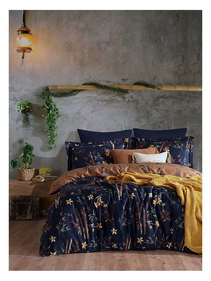 Colourful Cotton Komplet pościeli satynowej "Bamboo" w kolorze granatowym rozmiar: 155x220 cm