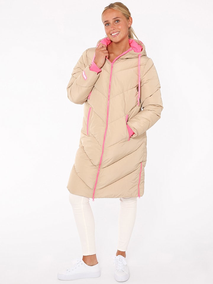 Zwillingsherz Płaszcz pikowany "Good Vibes Only" w kolorze beżowo-jasnoróżowym rozmiar: M