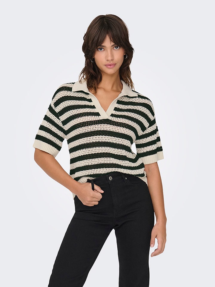 JDY Sweter w kolorze beżowo-czarnym rozmiar: M