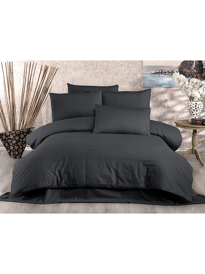 Elizabed Komplet pościeli satynowej "Lilyum" w kolorze antracytowym rozmiar: 155x200 cm