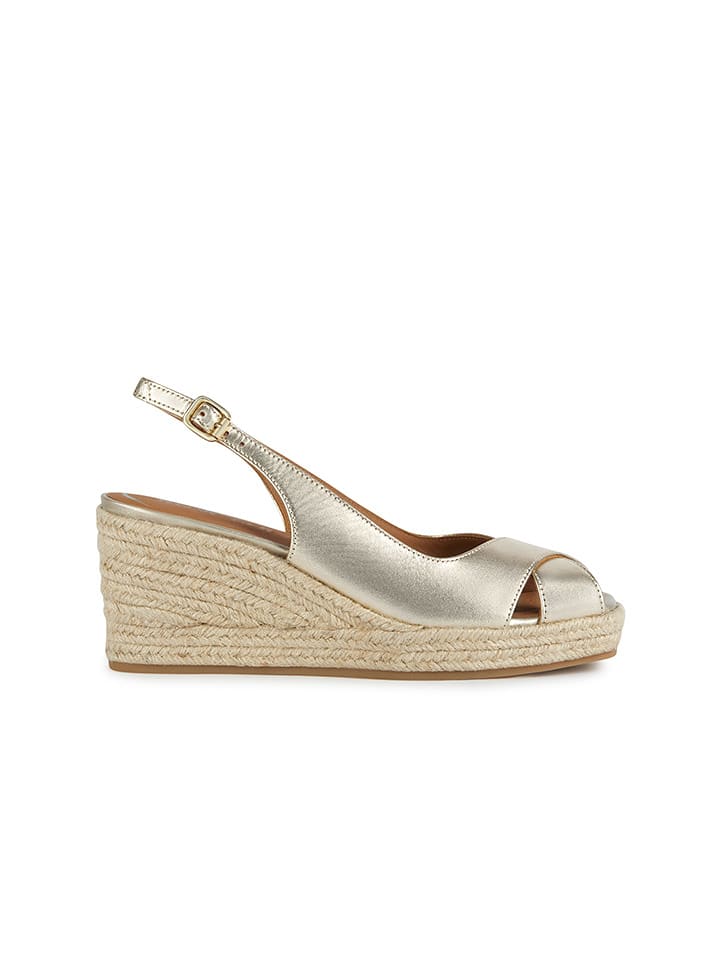 Geox Skórzane sandały "Panarea" w kolorze złotym na koturnie rozmiar: 37