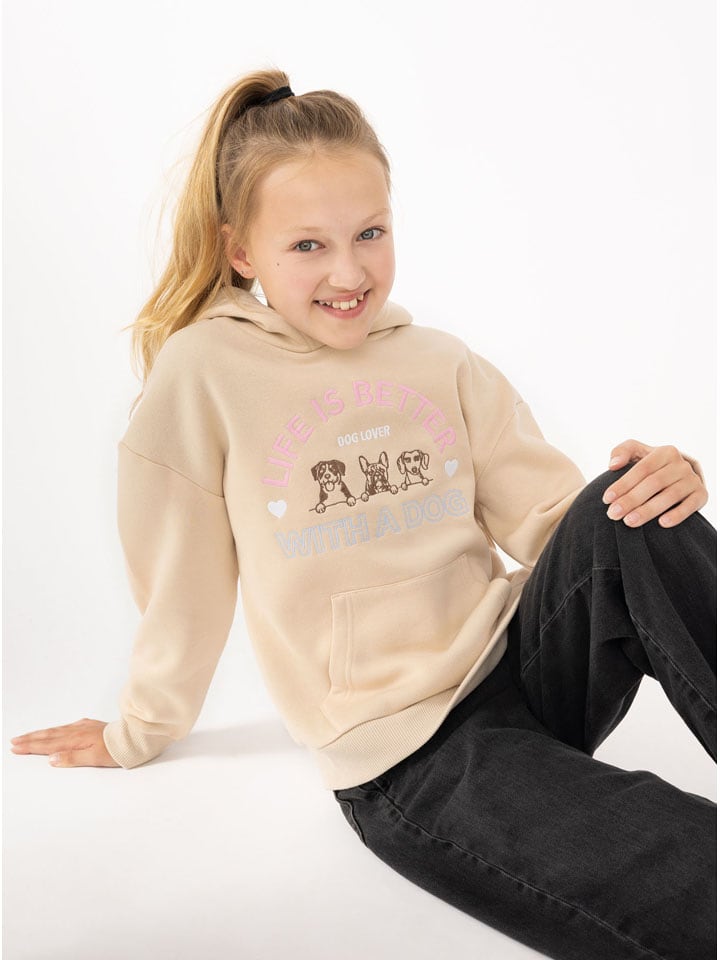Zwillingsherz Bluza "Dog Life" w kolorze beżowym rozmiar: 146/152