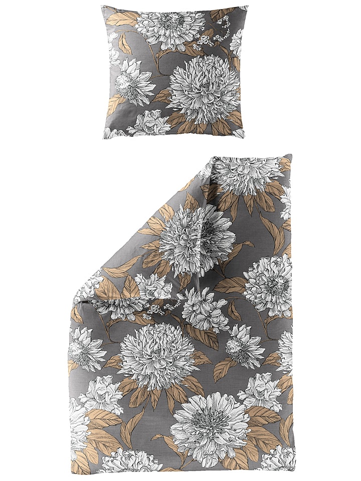 Bierbaum Komplet pościeli satynowej w kolorze jasnoszaro-beżowym rozmiar: 155x220 cm