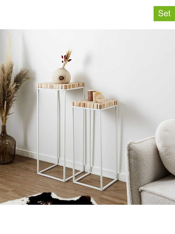 THE HOME DECO FACTORY Stoliki (2 szt.) w kolorze beżowo-białym rozmiar: onesize