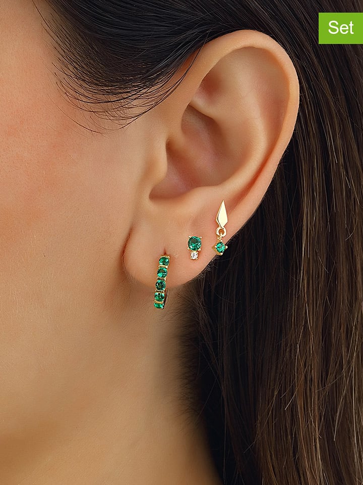 Miu Silver Pozłacane kolczyki (3 szt.) z cyrkoniami rozmiar: onesize