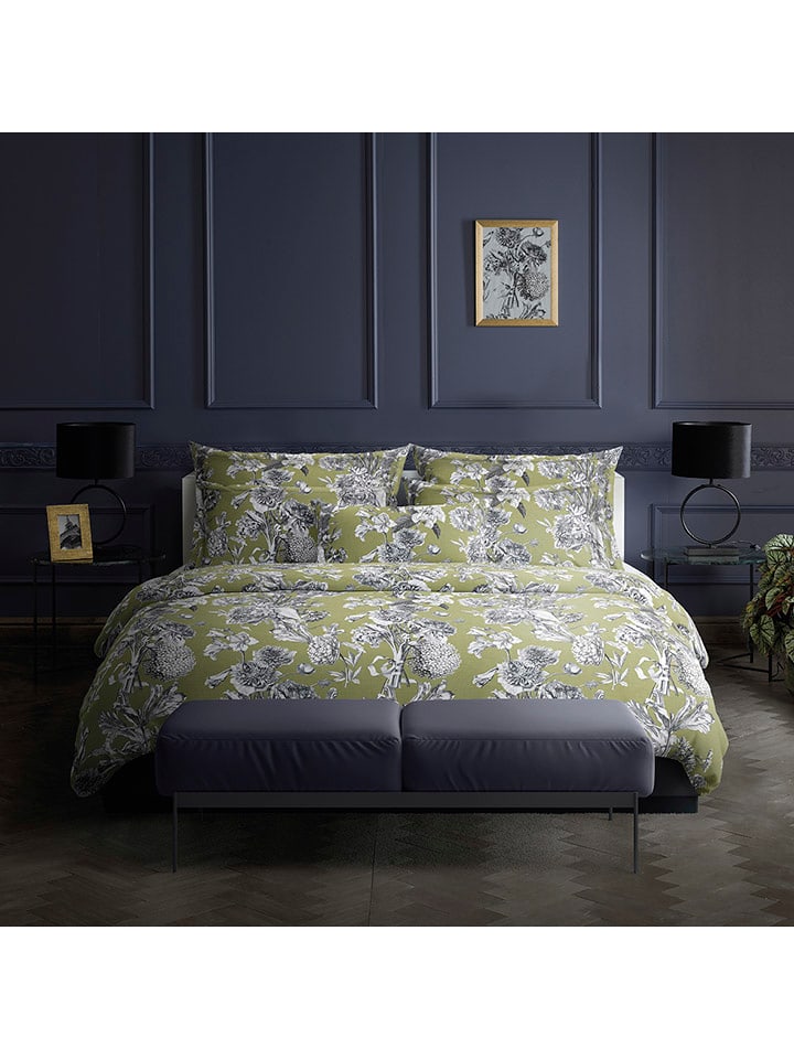 maison héritage PARIS Komplet pościeli satynowej "Jardin Botanique" w kolorze zielonym rozmiar: 135x200 cm
