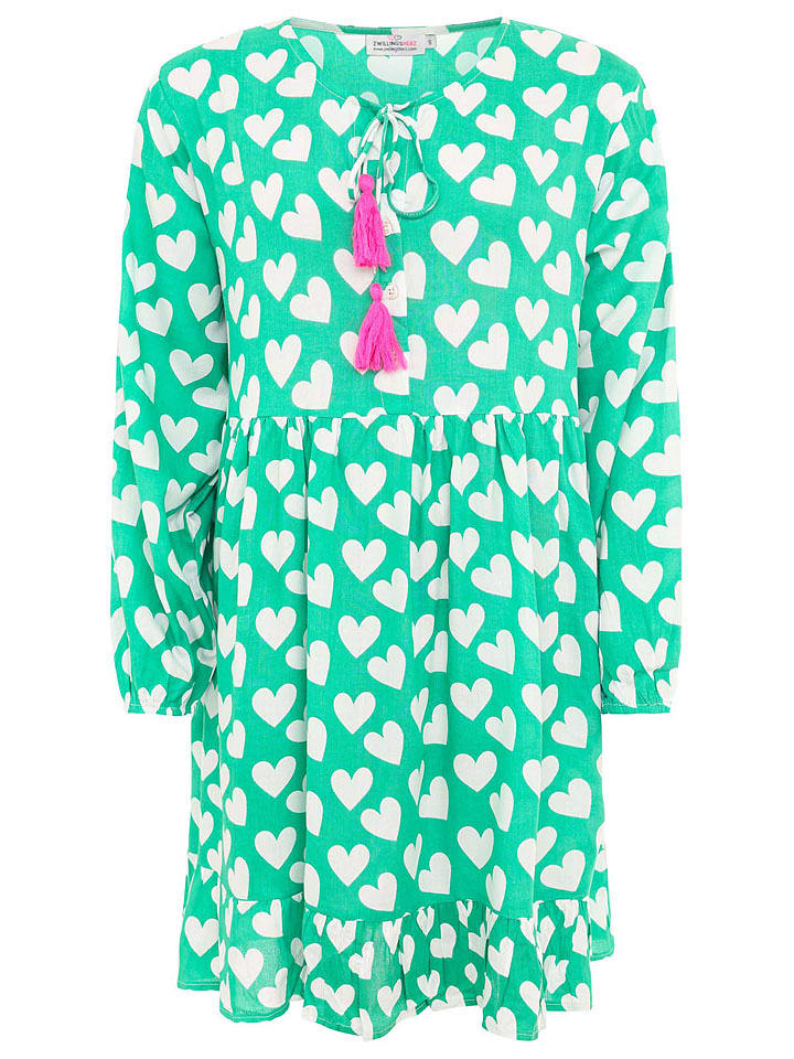 Zwillingsherz Sukienka "Heart Classic" w kolorze zielono-białym rozmiar: L/XL