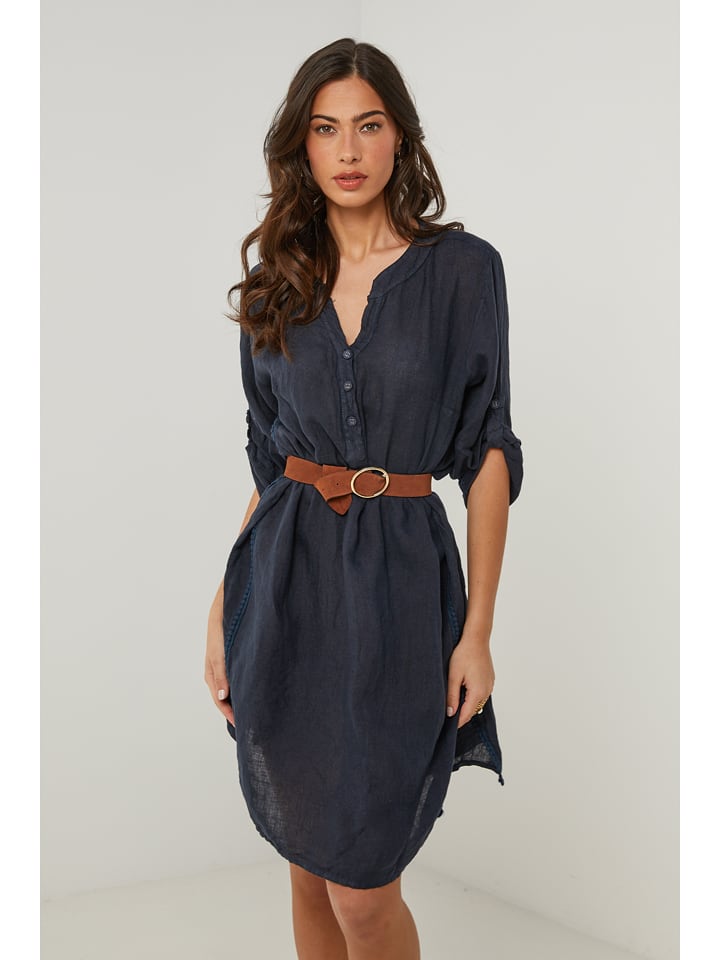 Le Monde du Lin Lniana sukienka w kolorze granatowym rozmiar: 38/40