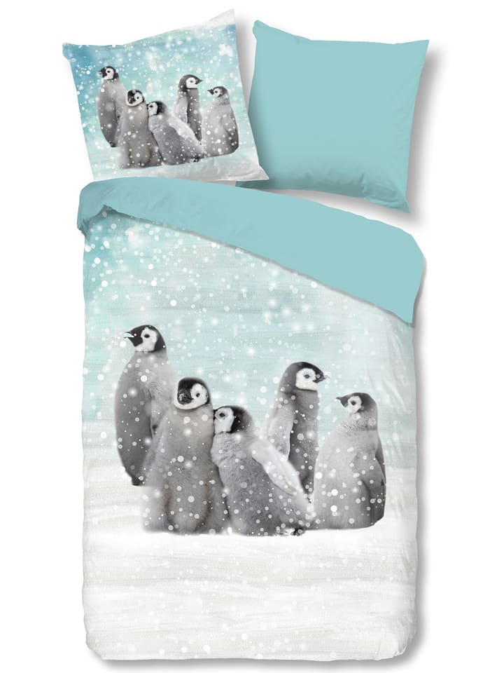 Good Morning Komplet pościeli flanelowej "Pengu" w kolorze błękitnym rozmiar: 140x220 cm