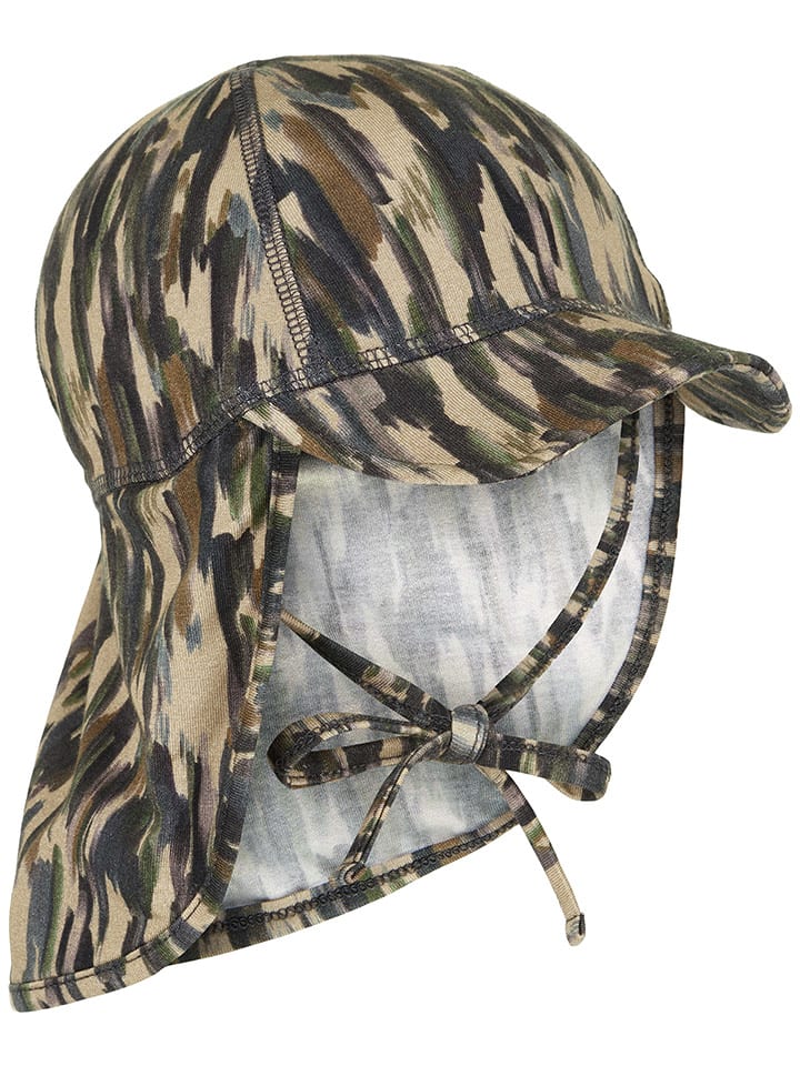 mikk-line Czapka w kolorze beżowo-zielono-brązowym z osłoną karku rozmiar: 45 cm