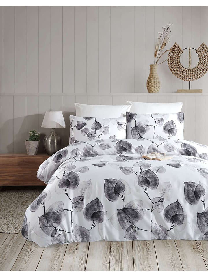 Colourful Cotton Komplet pościeli "Colin" w kolorze biało-szarym rozmiar: 155x220 cm