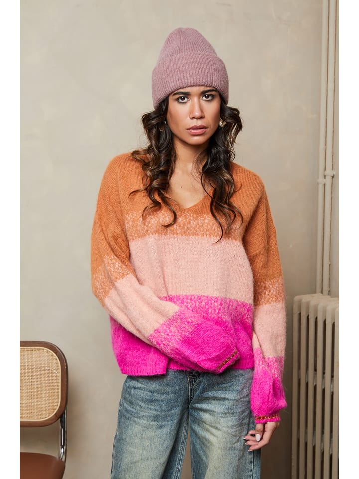 Joséfine Sweter "Chantal" w kolorze różowo-pomarańczowo-jasnoróżowym rozmiar: L