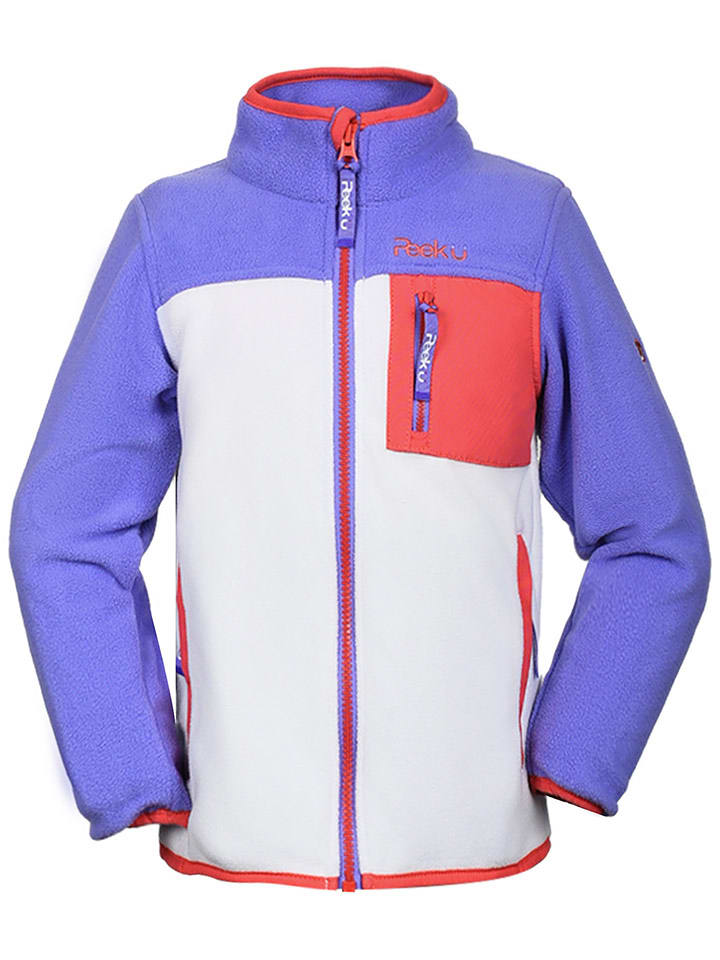 Peek U Kurtka polarowa "Wave" w kolorze biało-fioletowo-koralowym rozmiar: 140