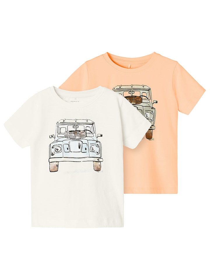 name it Koszulki (2 szt.) w kolorze pomarańczowo-białym rozmiar: 92
