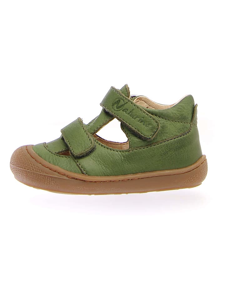 Naturino Skórzane półsandały "Puffy" w kolorze zielonym rozmiar: 21