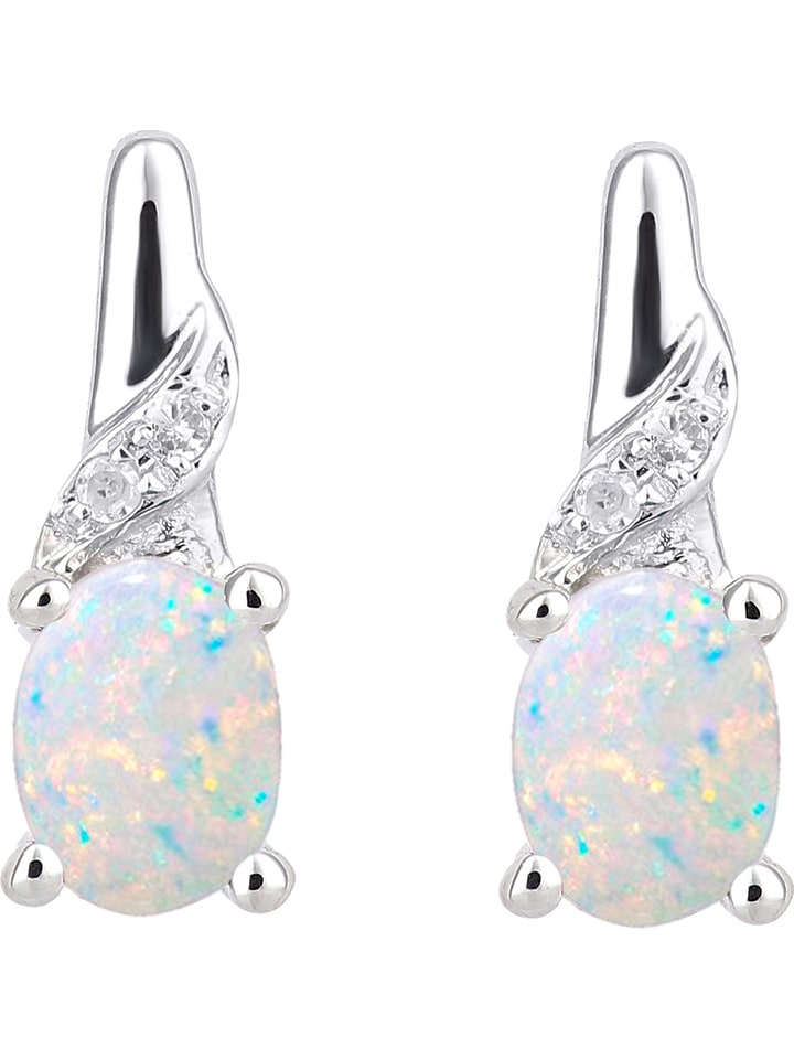 Revoni Złote kolczyki-wkrętki z diamentami i opalami rozmiar: onesize