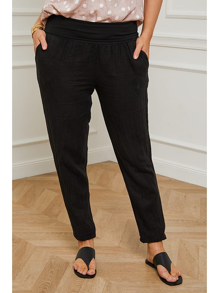 Curvy Lady Lniane spodnie "Provence" w kolorze czarnym rozmiar: 44/46