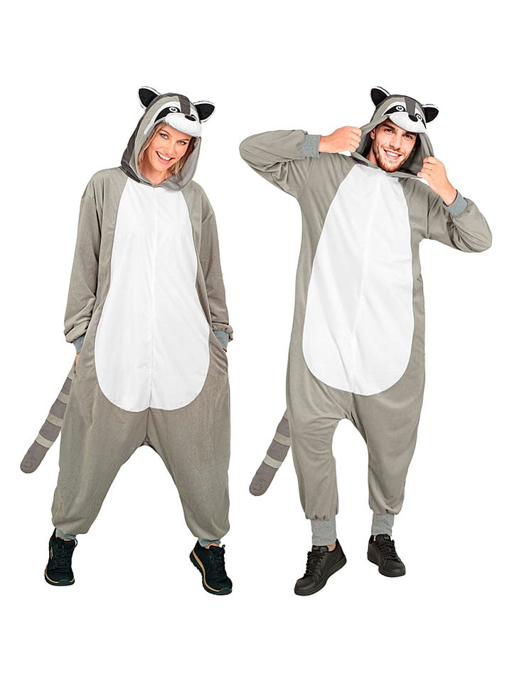 Carnival Party Kombinezon kostiumowy "Raccoon" w kolorze biało-szarym rozmiar: XXL