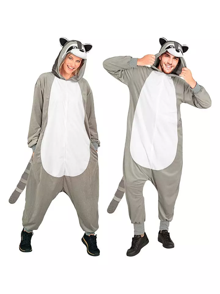 Carnival Party Kombinezon kostiumowy "Raccoon" w kolorze biało-szarym rozmiar: XXL