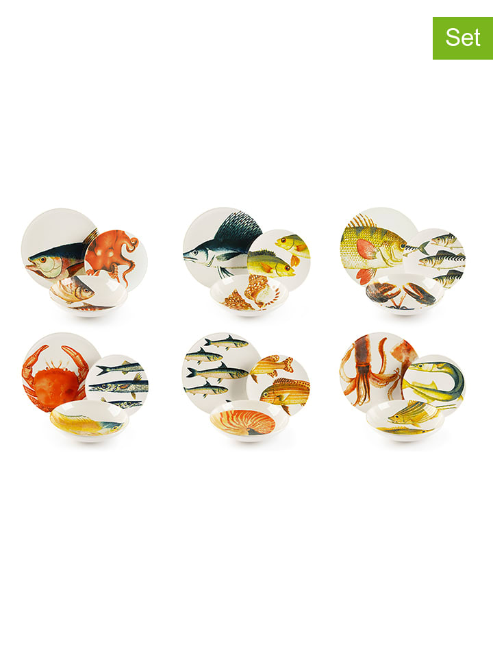 Trendy Kitchen by EXCÉLSA 18-częściowy zestaw talerzy "Portland" ze wzorem rozmiar: onesize