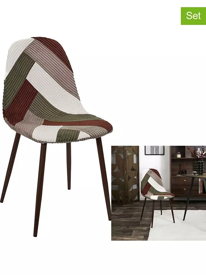 THE HOME DECO FACTORY Krzesła (4 szt.) w kolorze beżowo-oliwkowo-białym - 45 x 84,5 x 51,5 cm rozmiar: onesize