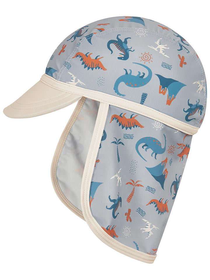Playshoes Czapka "Dino" w kolorze błękitnym z osłoną karku rozmiar: 49 cm